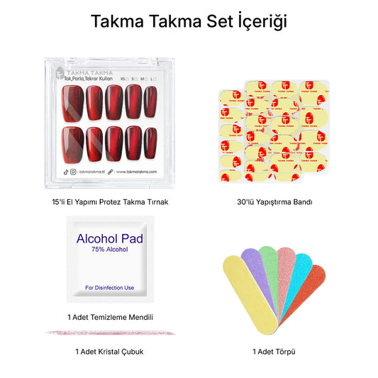 15'li Pembe Orta Kare TT1306 Tekrar Kullanılabilir El Yapımı Protez Takma Tırnak