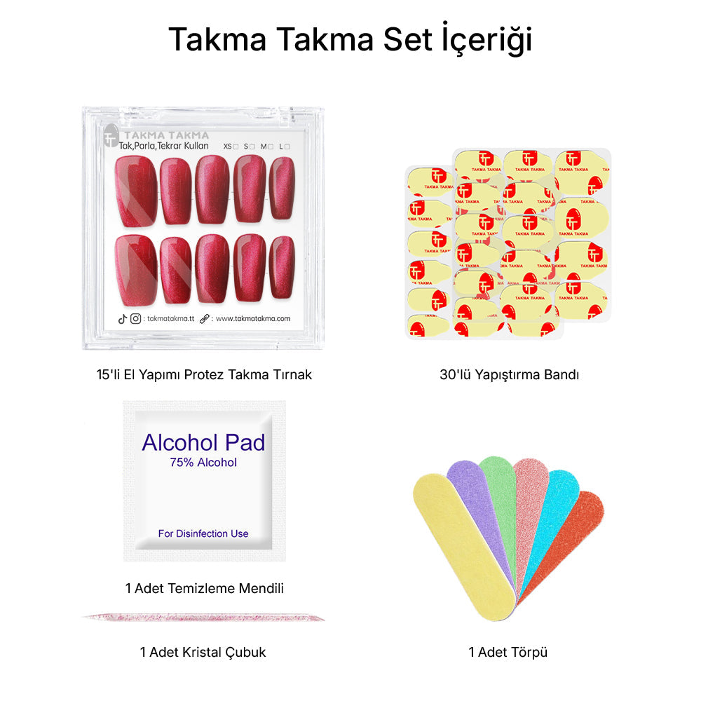15'li Pembe Orta Kare TT1306 Tekrar Kullanılabilir El Yapımı Protez Takma Tırnak Takma Takma