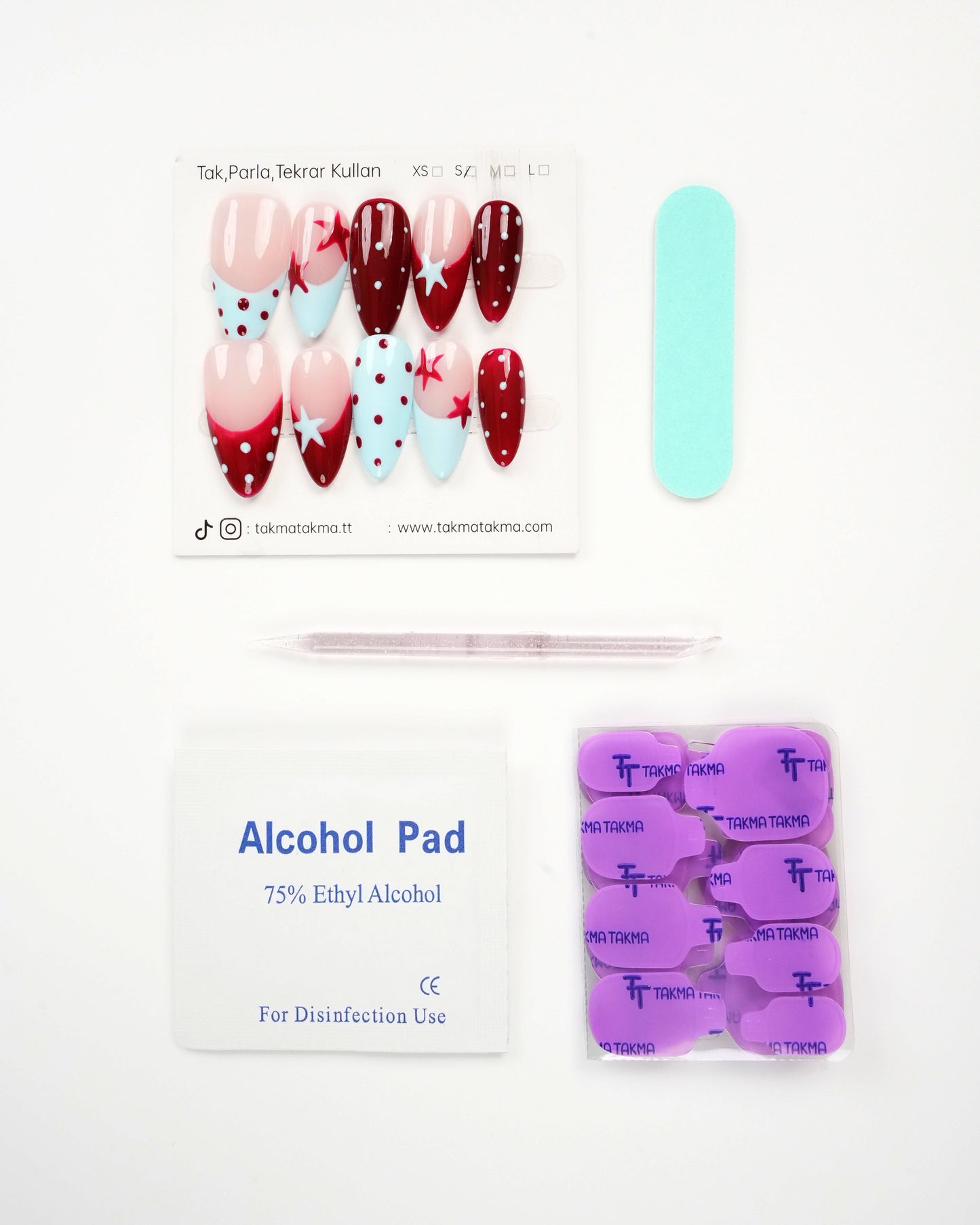 15'li Renkli Uzun Badem UBD1515 Tekrar Kullanılabilir El Yapımı Protez Takma Tırnak