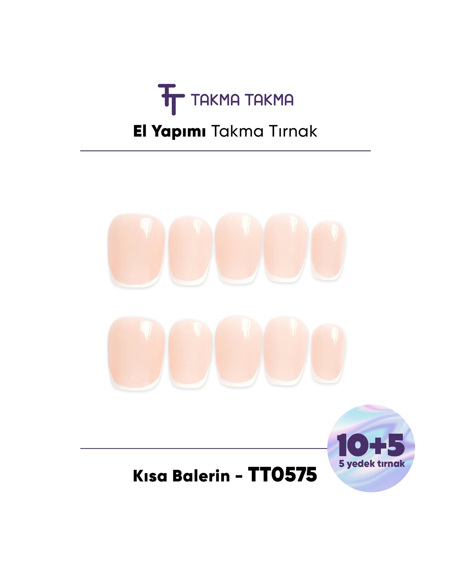 15'li Ten Rengi Kısa Balerin TT0575 Tekrar Kullanılabilir El Yapımı Protez Takma Tırnak