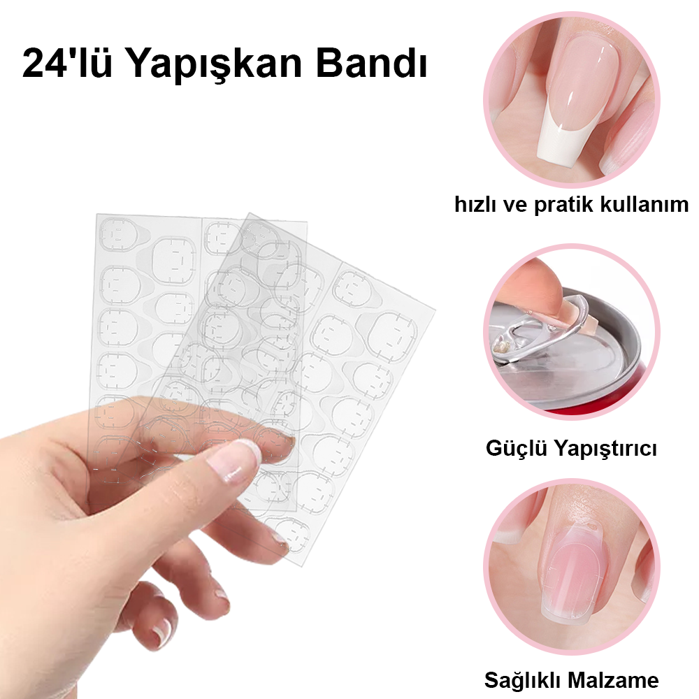240 Adet 10 Tane 24'lü Çift Taraflı Şeffaf Takma Tırnak Yapıştırma Bandı