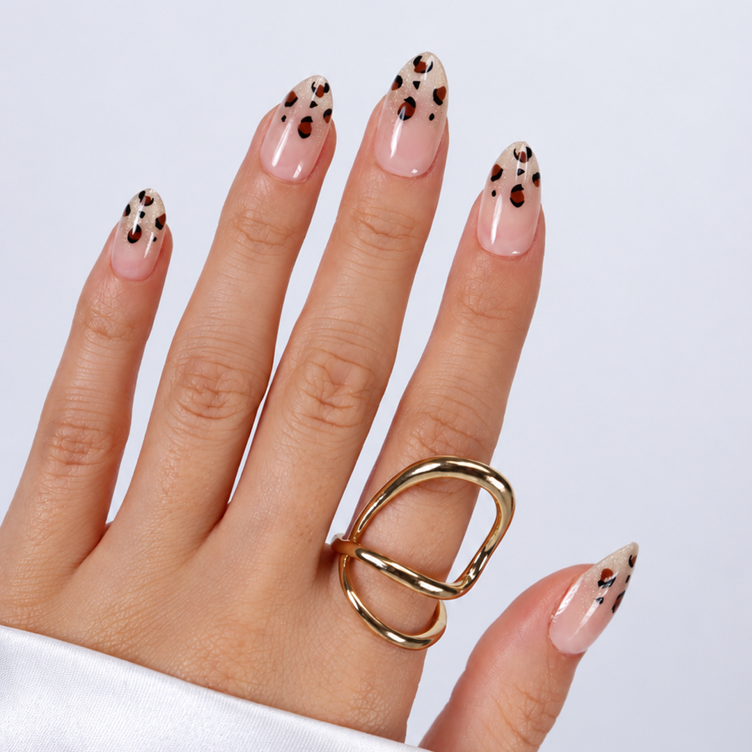 Nude Leopar Nail Art Kısa Badem Soft Jel Standart Beden 30'lu Takma Tırnak MKBD3672