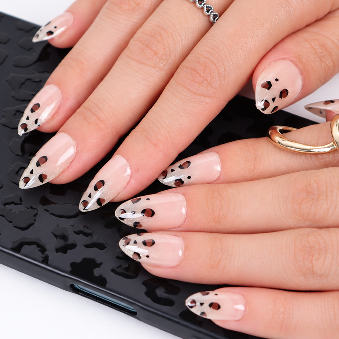 Nude Leopar Nail Art Kısa Badem Soft Jel Standart Beden 30'lu Takma Tırnak MKBD3672