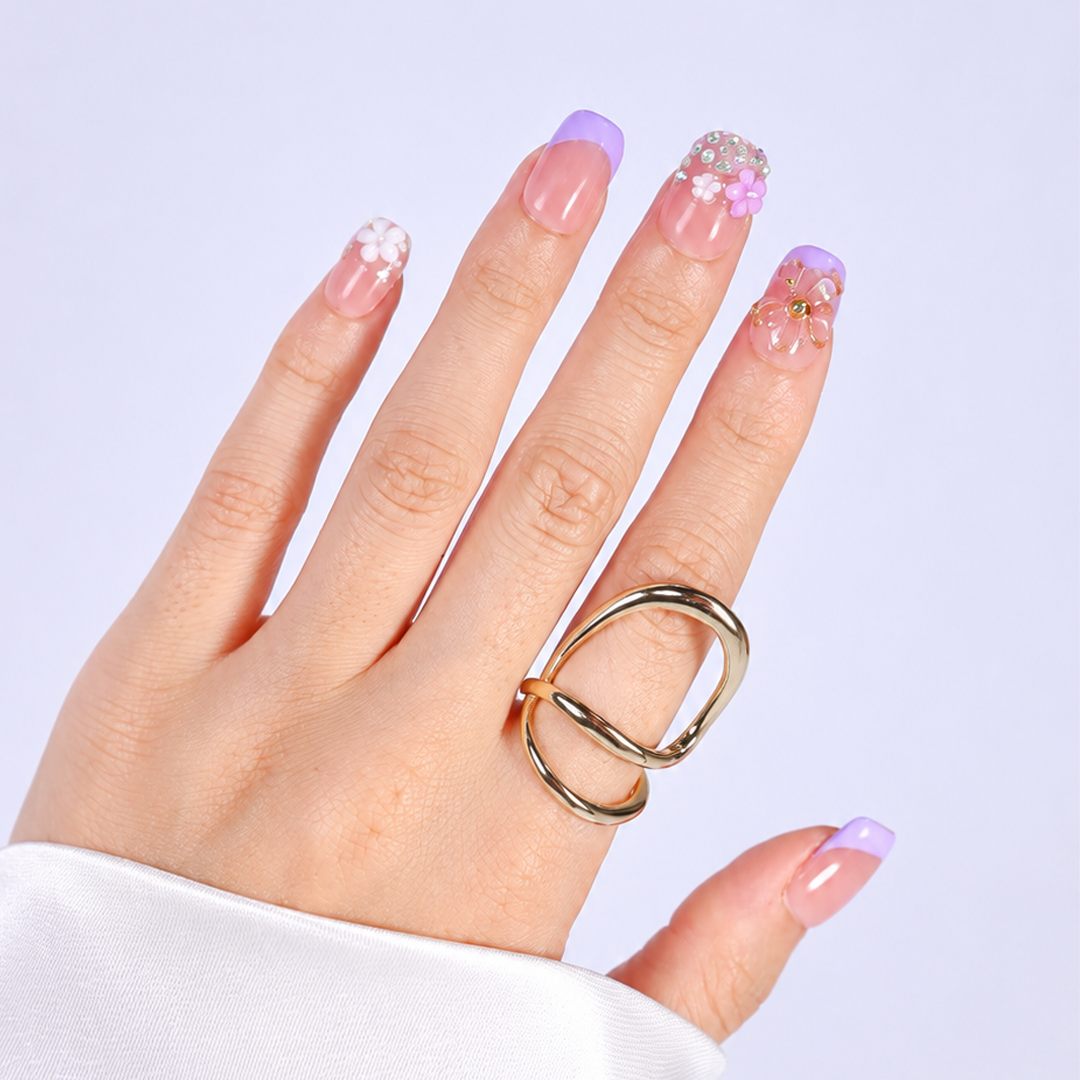 Mor Nail Art Kısa Balerin El Yapımı Jel Takma Tırnak KKBL1787