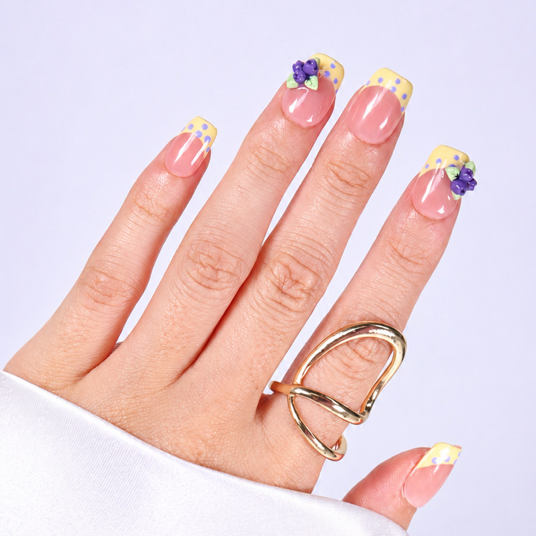 Sarı Nail Art Kısa Balerin El Yapımı Takma Tırnak KKBL-3541