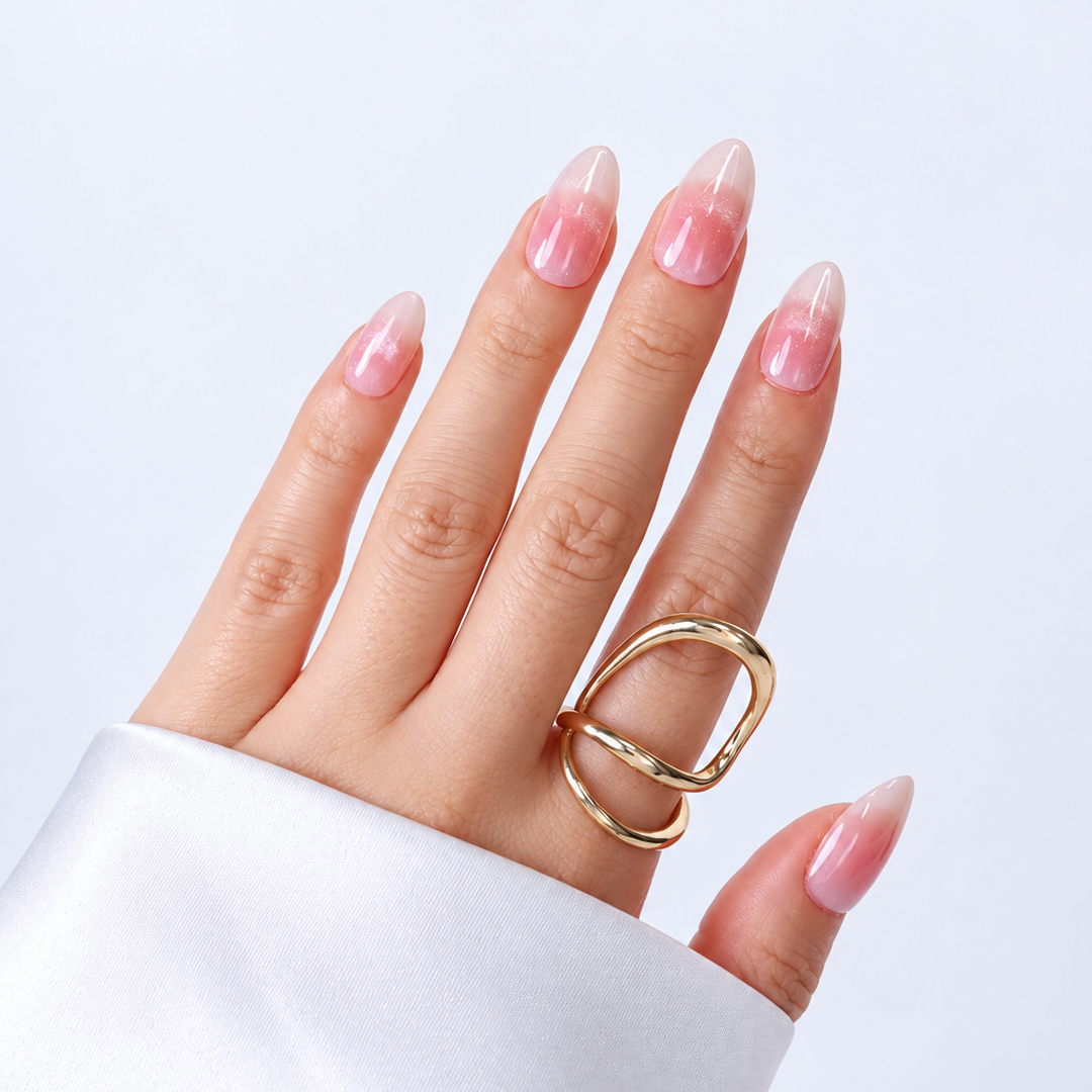 Nude Pembe Gül Cat Eye Kısa Badem Soft Jel Standart Beden 30'lu Takma Tırnak MKBD3678