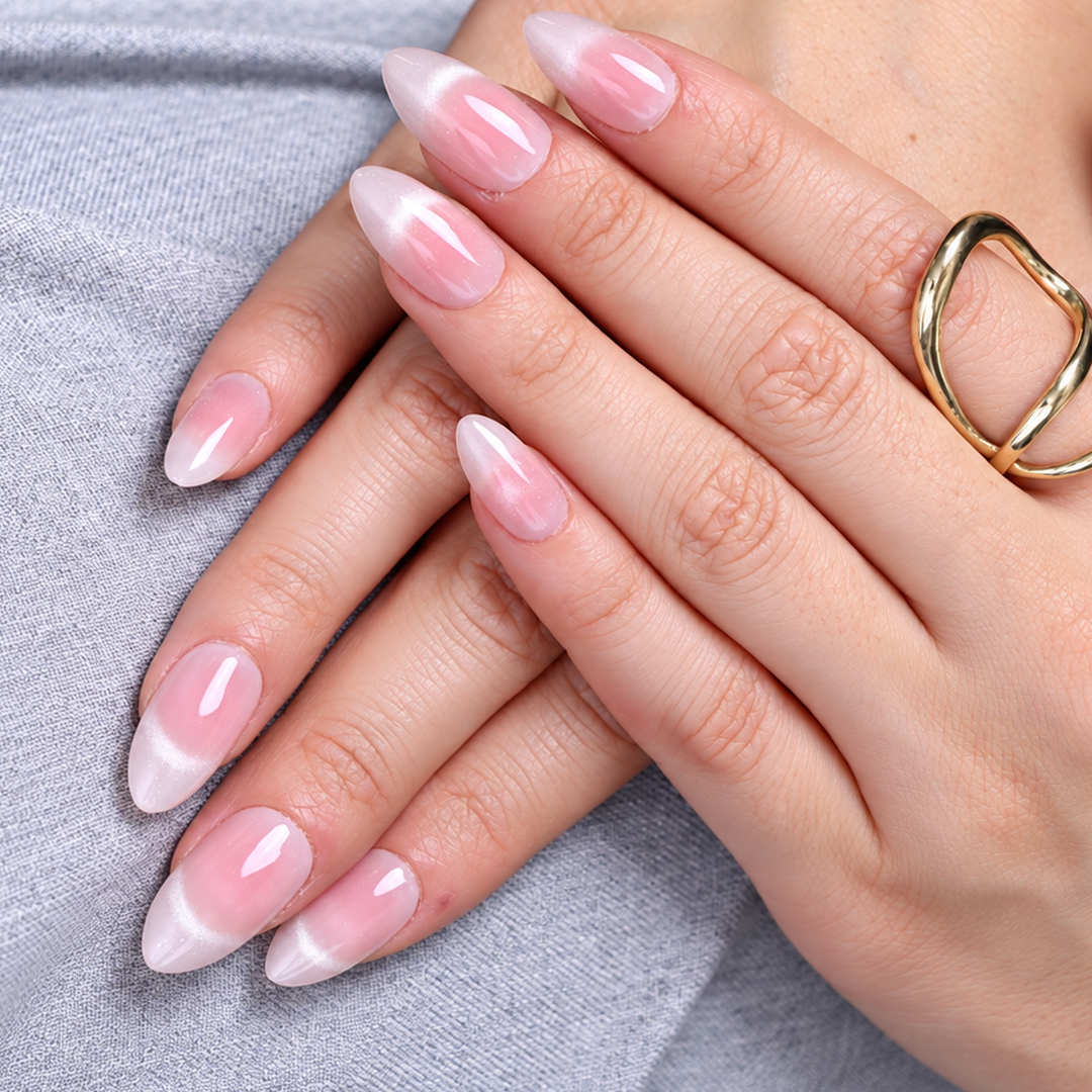 Nude Pembe Gül Cat Eye Kısa Badem Soft Jel Standart Beden 30'lu Takma Tırnak MKBD3678
