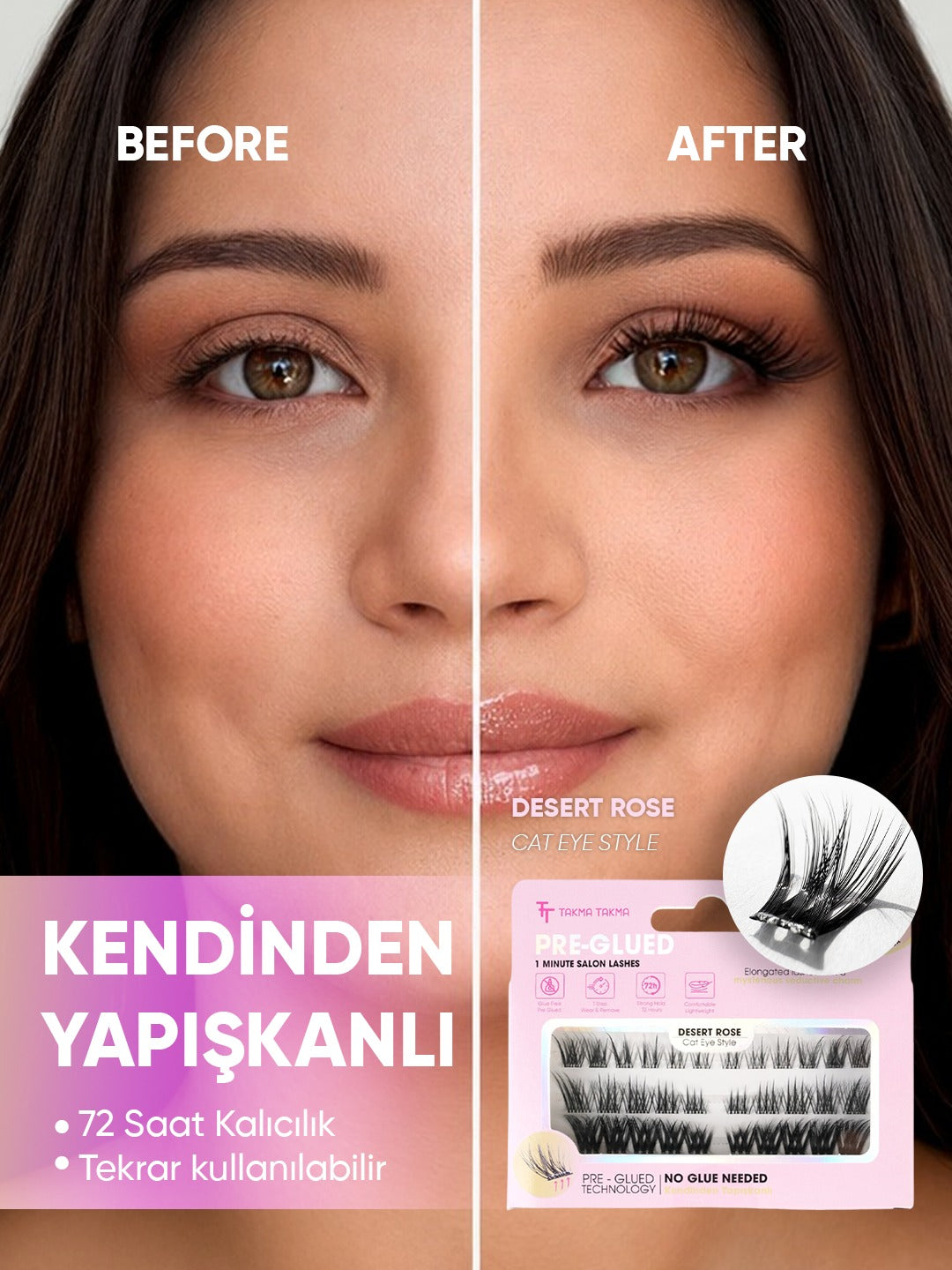 Takma Kirpik Kendinden Yapışkanlı - Cat Eye Style– Desert Rose - RG3CE0001