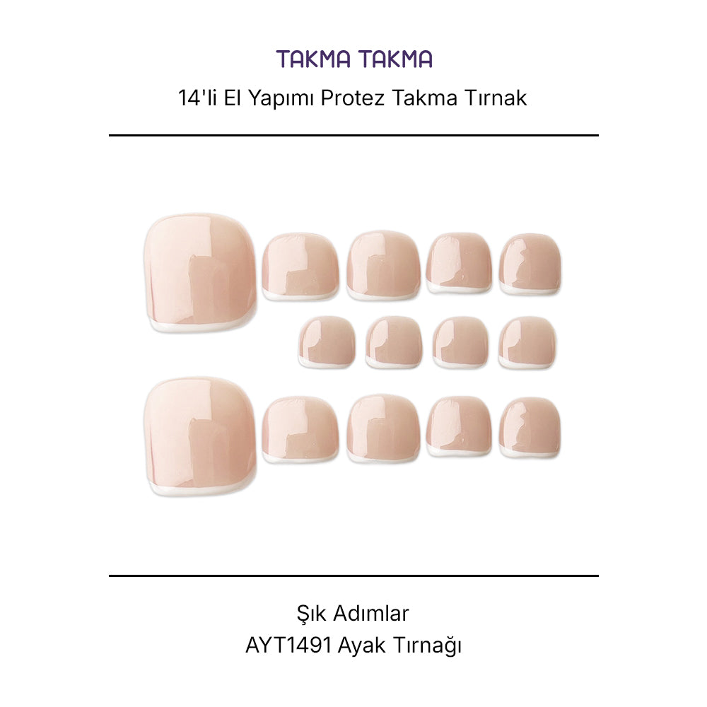 10'lu Ten Rengi Ayak Tırnağ AYT1491 Tekrar Kullanılabilir El Yapımı Protez Takma Tırnak