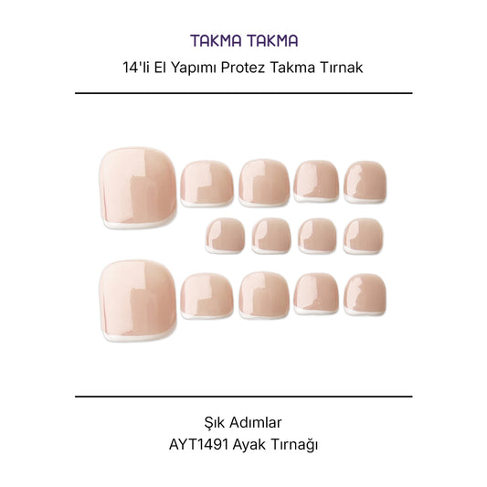 10'lu Ten Rengi Ayak Tırnağ AYT1491 Tekrar Kullanılabilir El Yapımı Protez Takma Tırnak