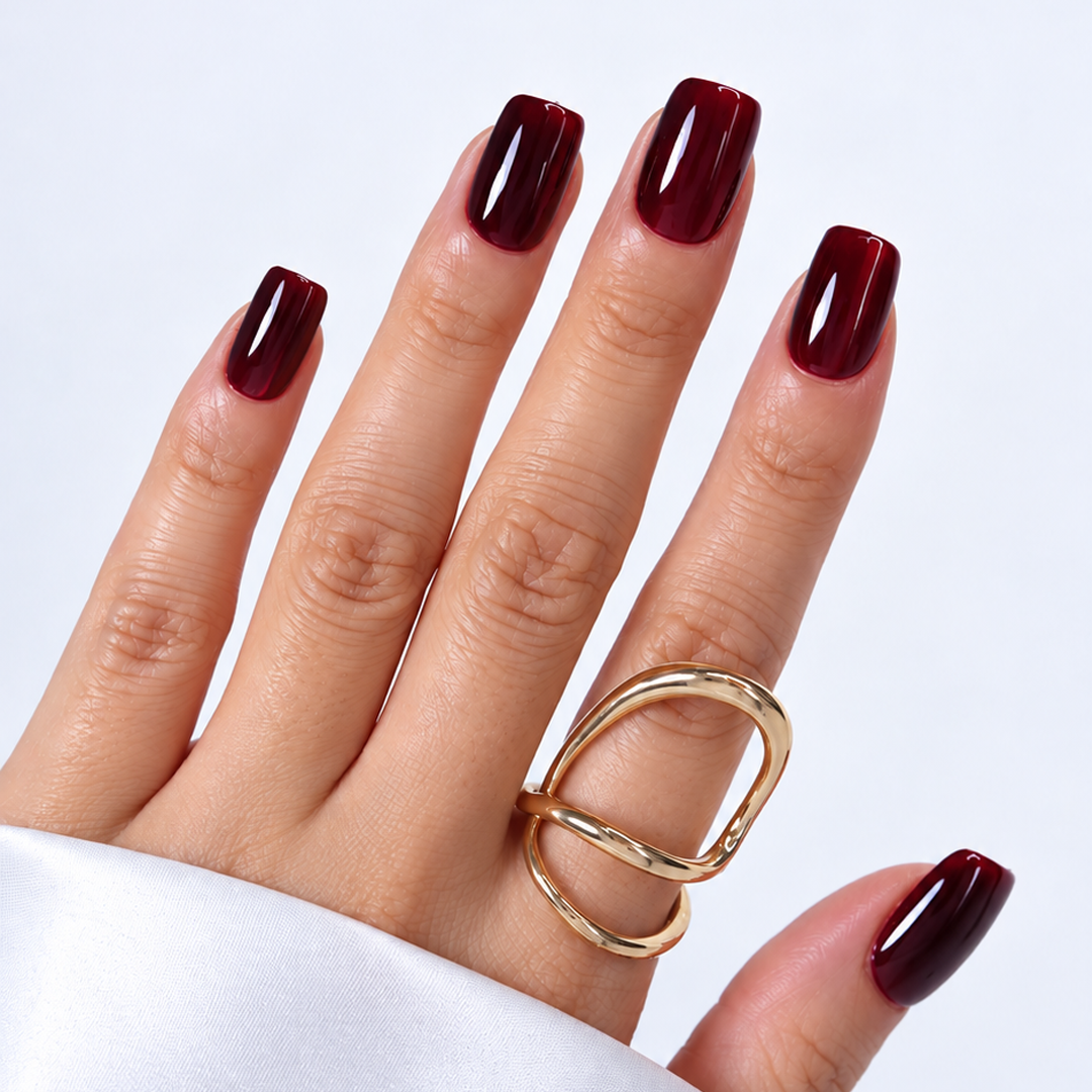 Bordo Işıltılı Cat Eye Kısa Balerin Soft Jel Standart Beden 30'lu Takma Tırnak MKBL3674