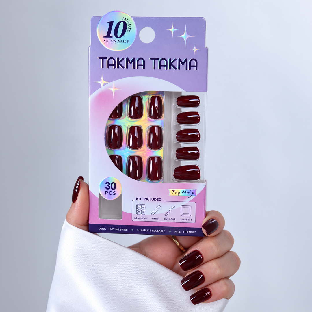 Bordo Işıltılı Cat Eye Kısa Balerin Soft Jel Standart Beden 30'lu Takma Tırnak MKBL3674