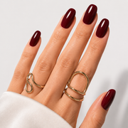 Bordo Kısa Oval El Yapımı Jel Takma Tırnak TT1420