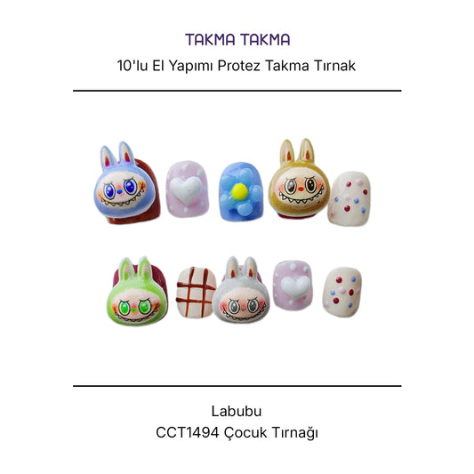 Tekrar Kullanılabilir El Yapımı Protez Takma Tırnak CCT1494 - Labubu - 10'lu