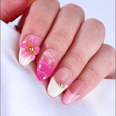 Renkli Nail Art Kısa Badem  El Yapımı Jel Takma Tırnak KKBD1783