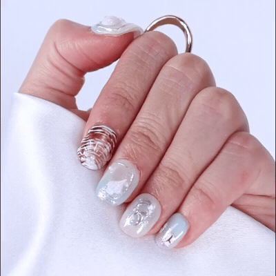 Mavi Nail Art Kısa Yuvarlak El Yapımı Jel Takma Tırnak KKYL-3502