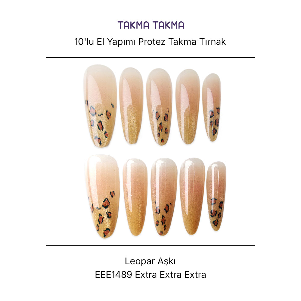 10'lu Ten Rengi  Extra Extra Extra EEE1489 Tekrar Kullanılabilir El Yapımı Protez Takma Tırnak