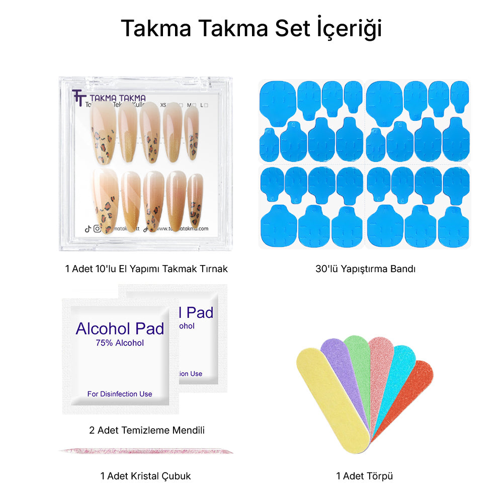 10'lu Ten Rengi  Extra Extra Extra EEE1489 Tekrar Kullanılabilir El Yapımı Protez Takma Tırnak