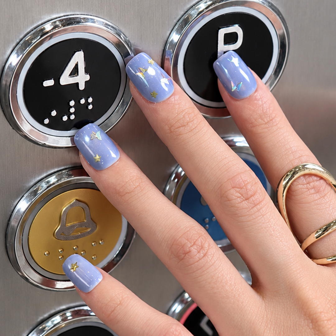 Mavi Nail Art Kısa Balerin 10'lu Tekrar Kullanılabilir El Yapımı Protez Takma Tırnak EKBL-3529