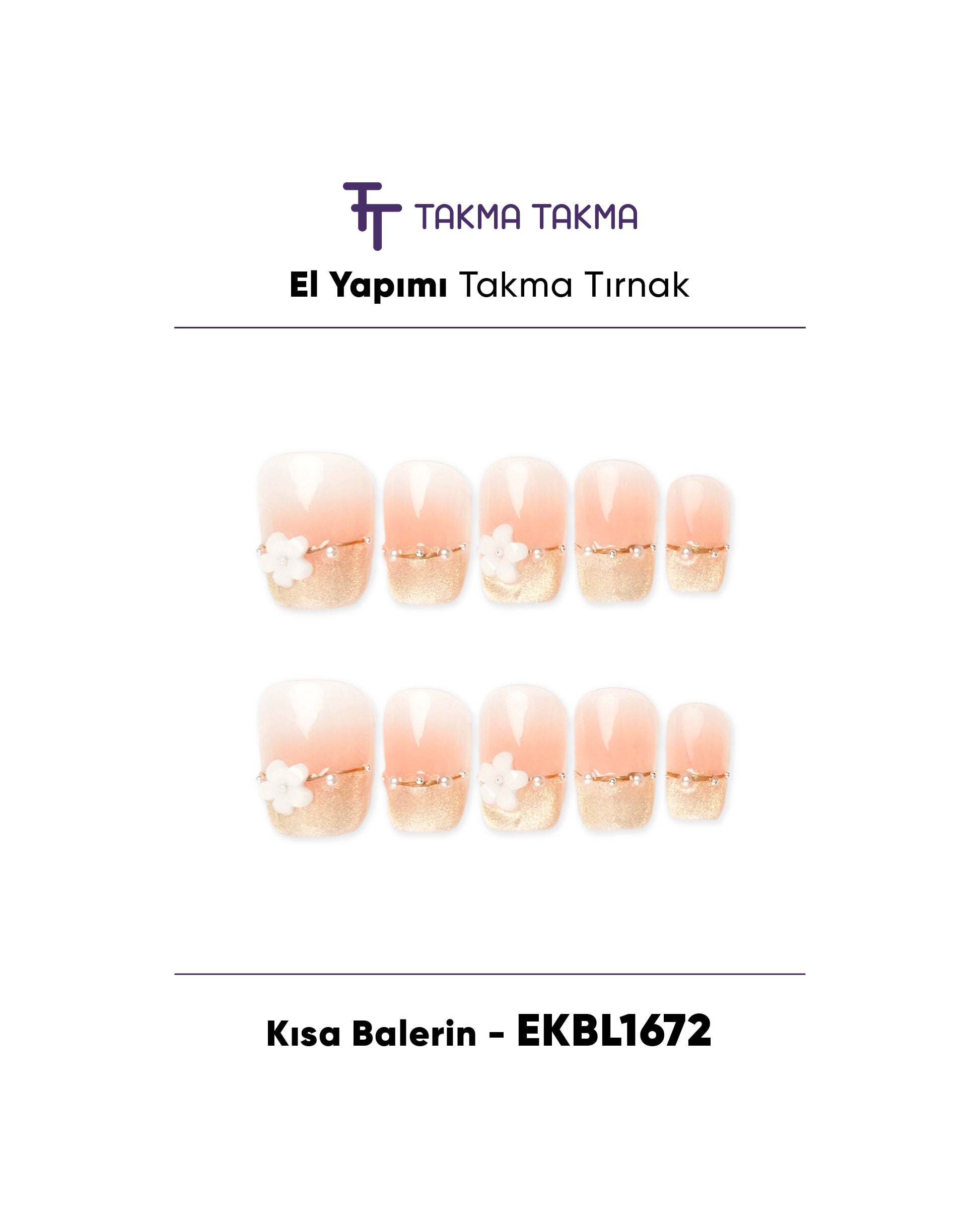 EKBL1672 Kısa Baleri 10'lu Tekrar Kullanılabilir El Yapımı Protez Takma Tırnak Takma Takma