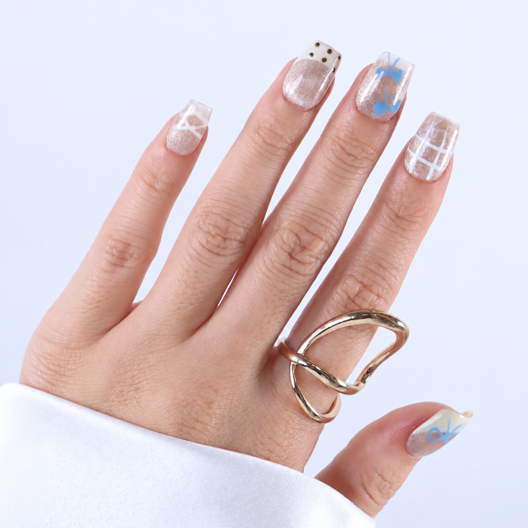 Nail Art Kısa Balerin 10'lu Tekrar Kullanılabilir El Yapımı Protez Takma Tırnak EKBL3024