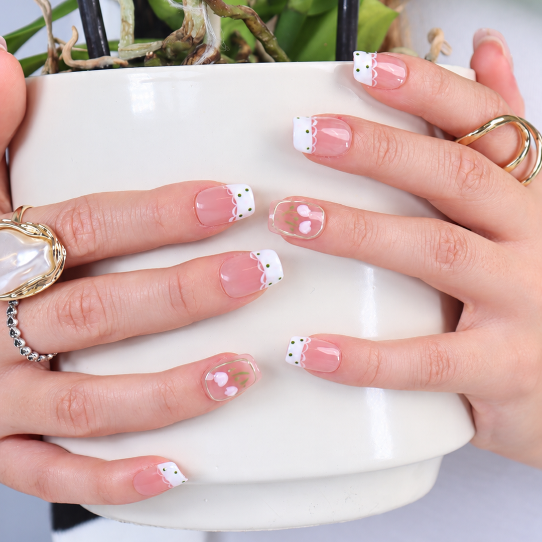 Nail Art Kısa Balerin 10'lu Tekrar Kullanılabilir El Yapımı Protez Takma Tırnak EKBL3030