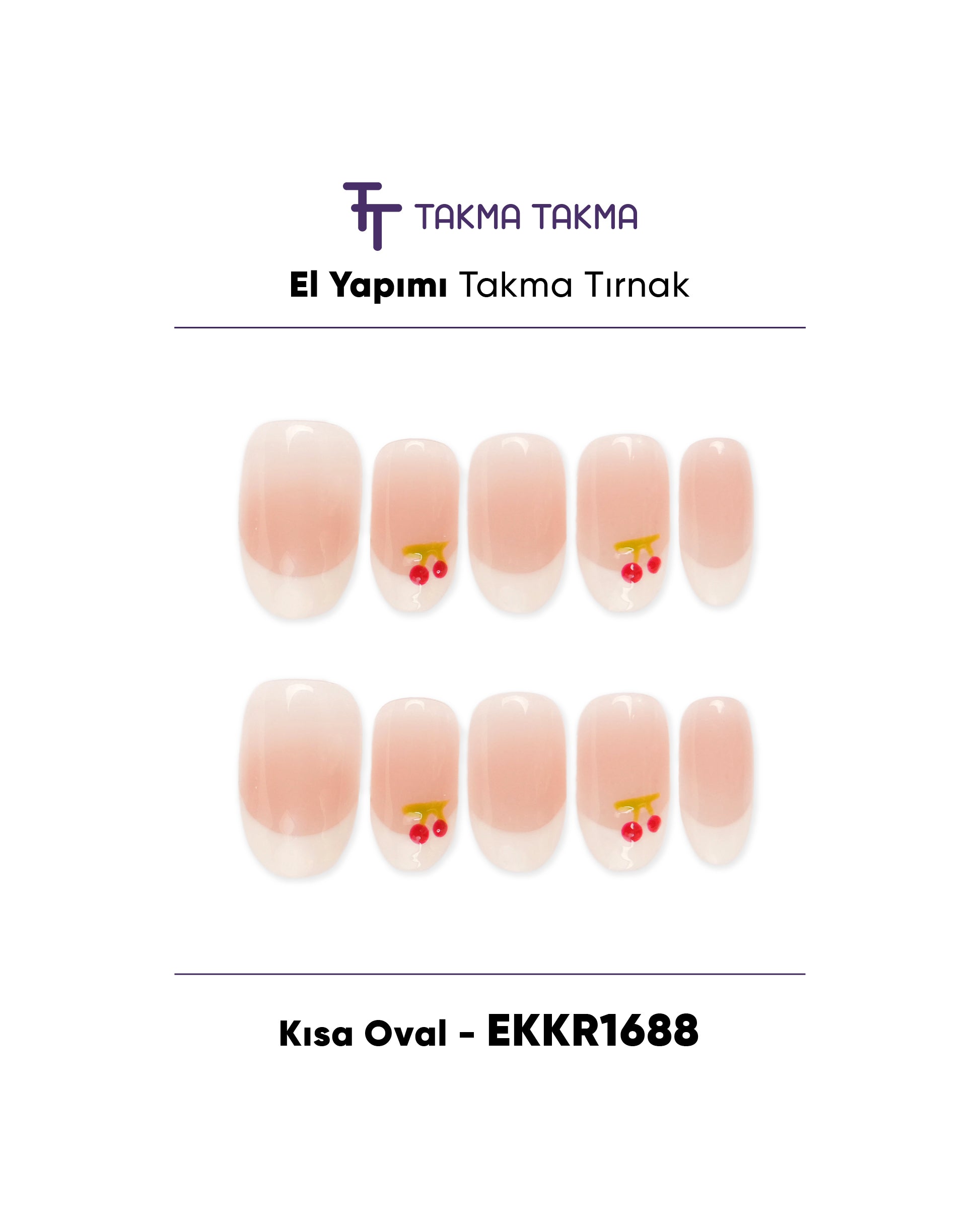 EKKR1688 Kısa Oval 10'lu Tekrar Kullanılabilir El Yapımı Protez Takma Tırnak Takma Takma