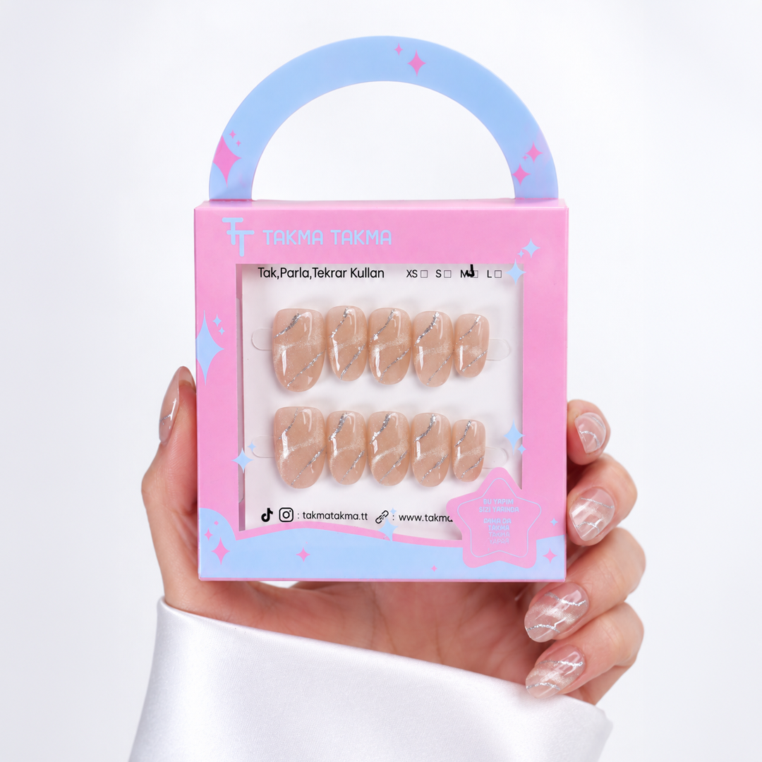 Ten Rengi Nail Art Kısa Oval 10'lu Tekrar Kullanılabilir El Yapımı Protez Takma Tırnak
