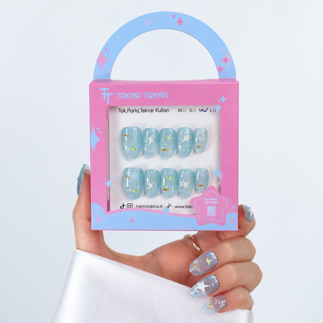 EKOV-3545 - Kısa Oval - 10'lu Tekrar Kullanılabilir El Yapımı Protez Takma Tırnak