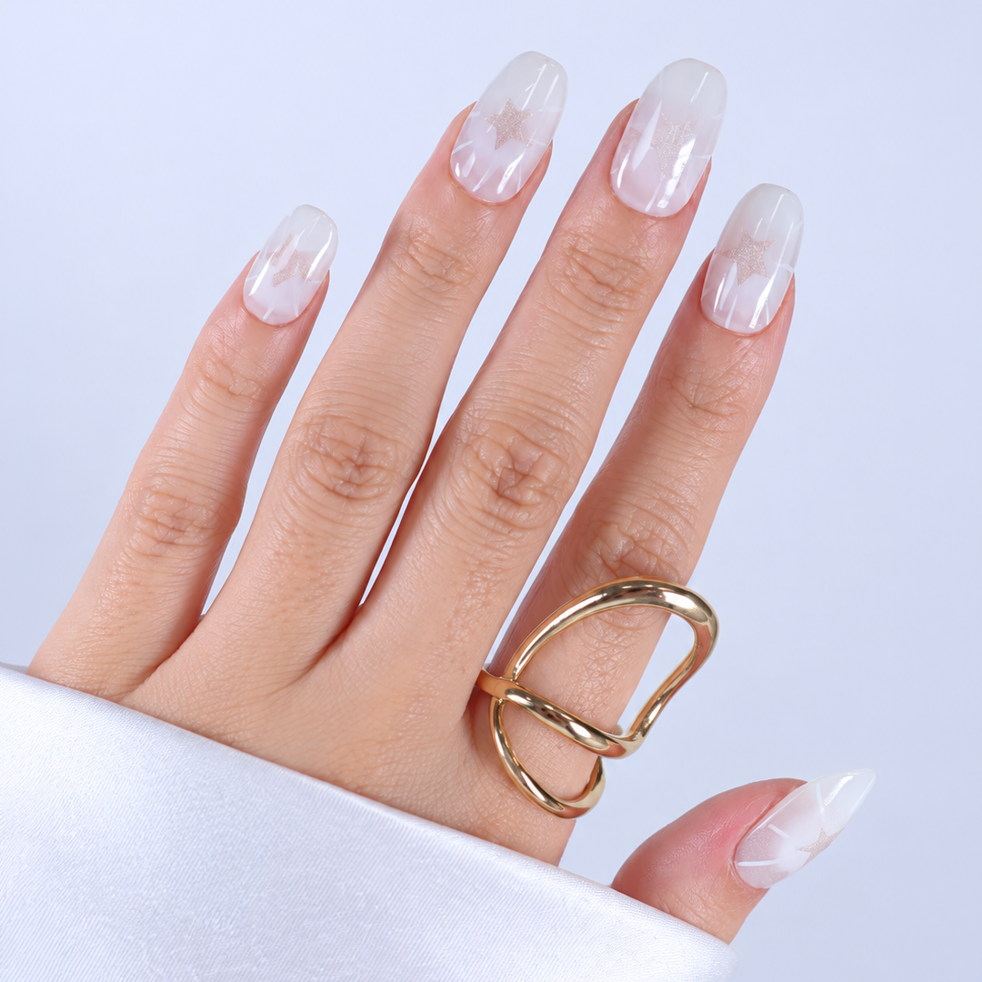 Beyaz Nail Art Kısa Oval 10'lu Tekrar Kullanılabilir El Yapımı Protez Takma Tırnak EKOV-3548