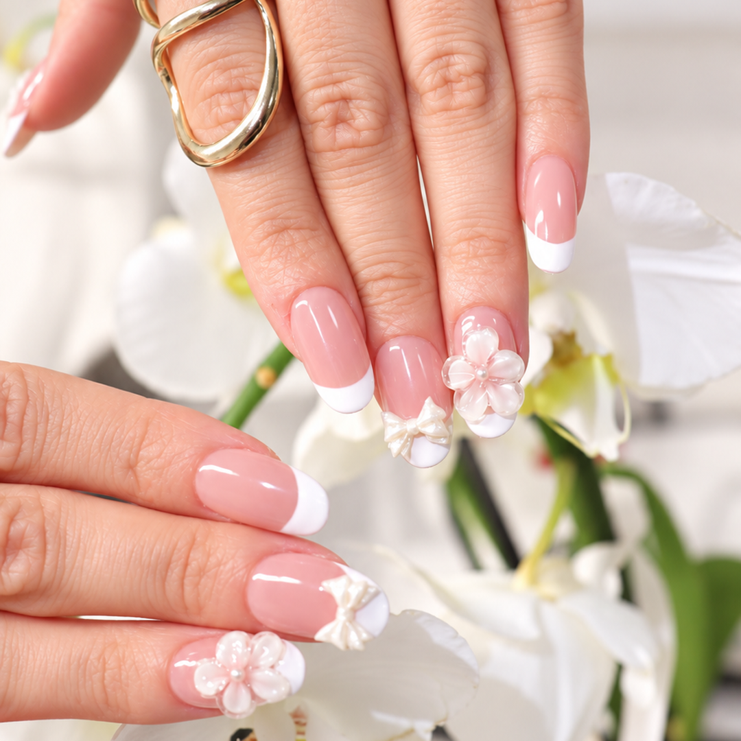 Beyaz Nail Art Kısa Oval El Yapımı Takma Tırnak 10'lu EKOV-3554
