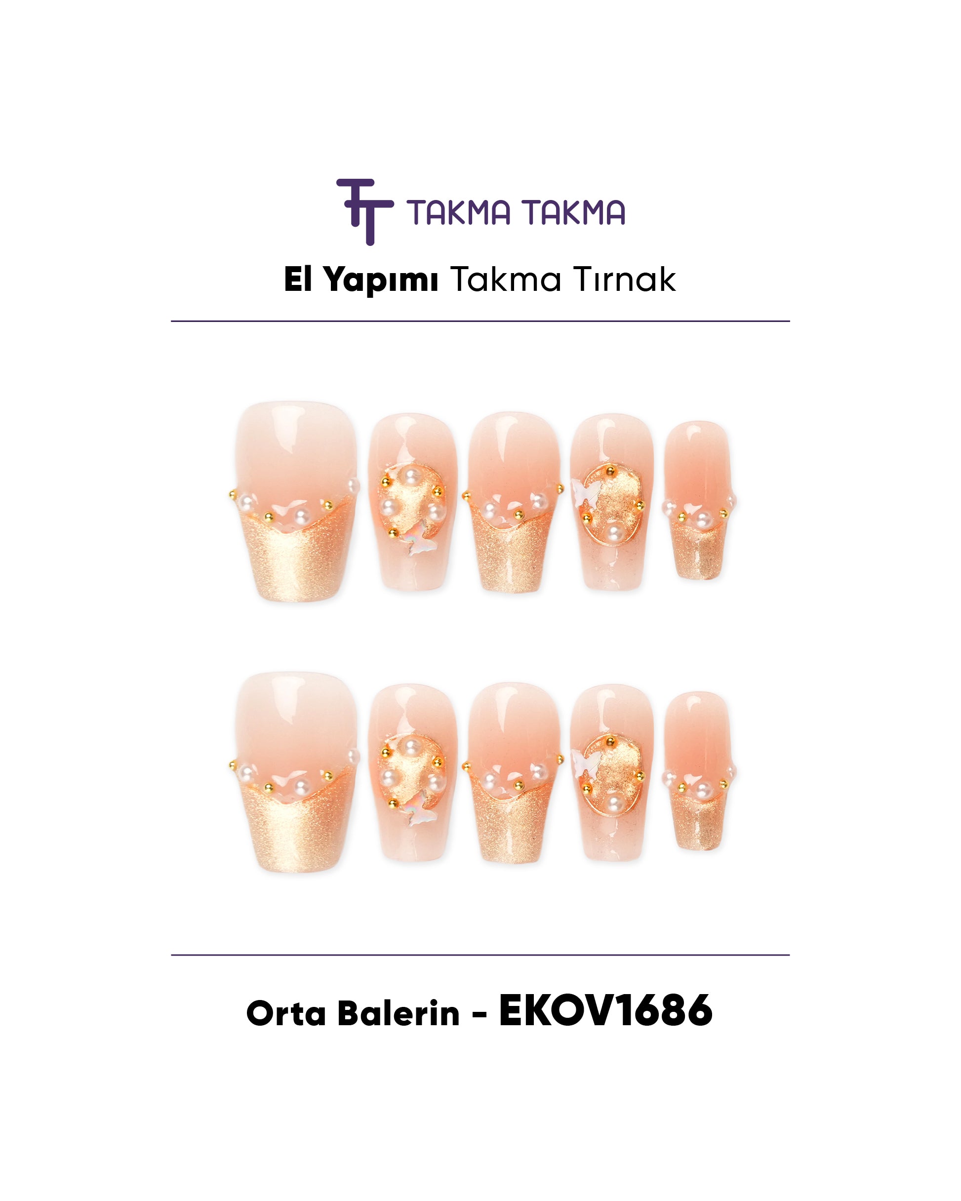 EKOV1686 Orta Balerin 10'lu Tekrar Kullanılabilir El Yapımı Protez Takma Tırnak Takma Takma