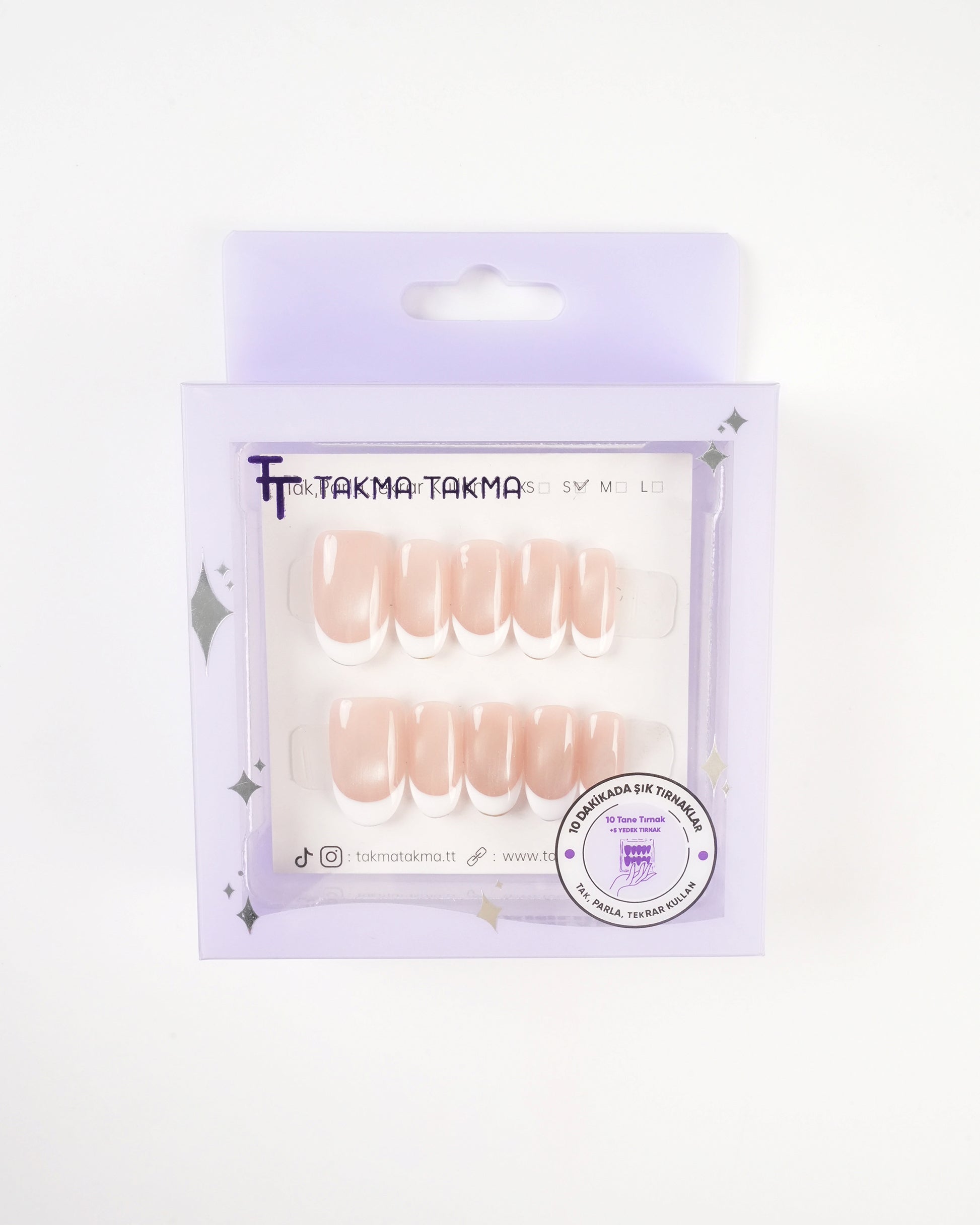 EKOV1698 Kısa Oval 10'lu Tekrar Kullanılabilir El Yapımı Protez Takma Tırnak Takma Takma