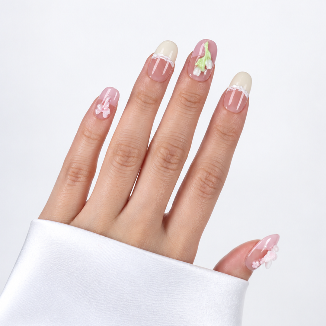 Pembe Nail Art Kısa Oval 10'lu Tekrar Kullanılabilir El Yapımı Protez Takma Tırnak EKOV3010