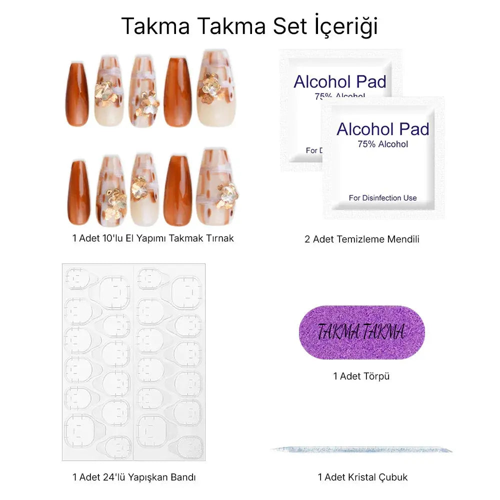10'lu Ten Rengi Ekstra Uzun Balerin TT0113 Tekrar Kullanılabilir El Yapımı Protez Takma Tırnak Takma Takma