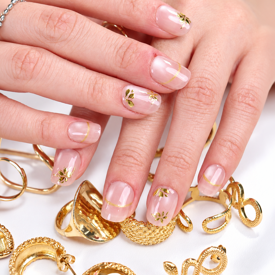 Pembe Nail Art Kısa Yuvarlark 10'lu Tekrar Kullanılabilir El Yapımı Protez Takma Tırnak EKYL-3524