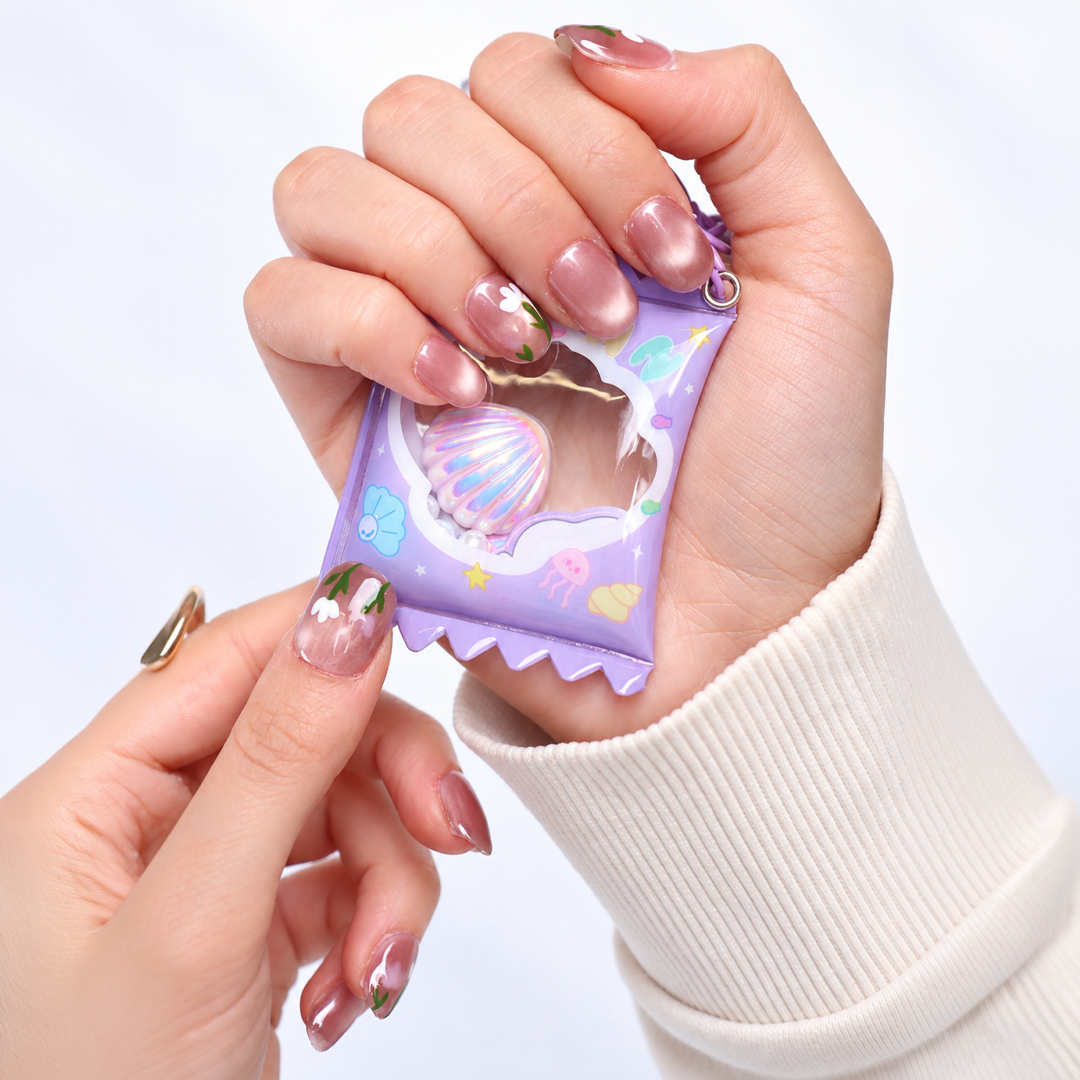 Pembe Nail Art Kısa Balerin El Yapımı Takma Tırnak 10'lu EKYL3022