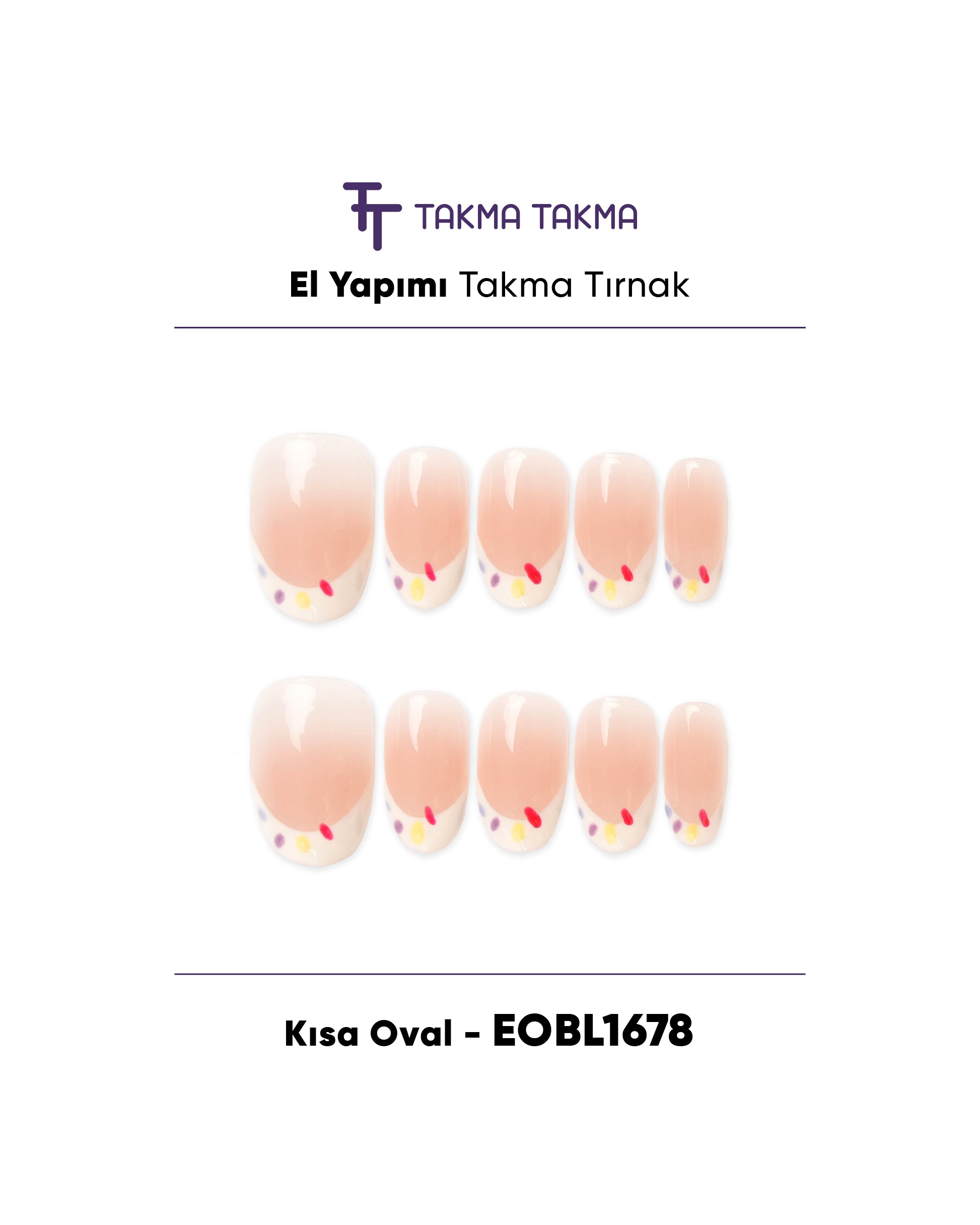 EOBL1678 Kısa Oval 10'lu Tekrar Kullanılabilir El Yapımı Protez Takma Tırnak Takma Takma
