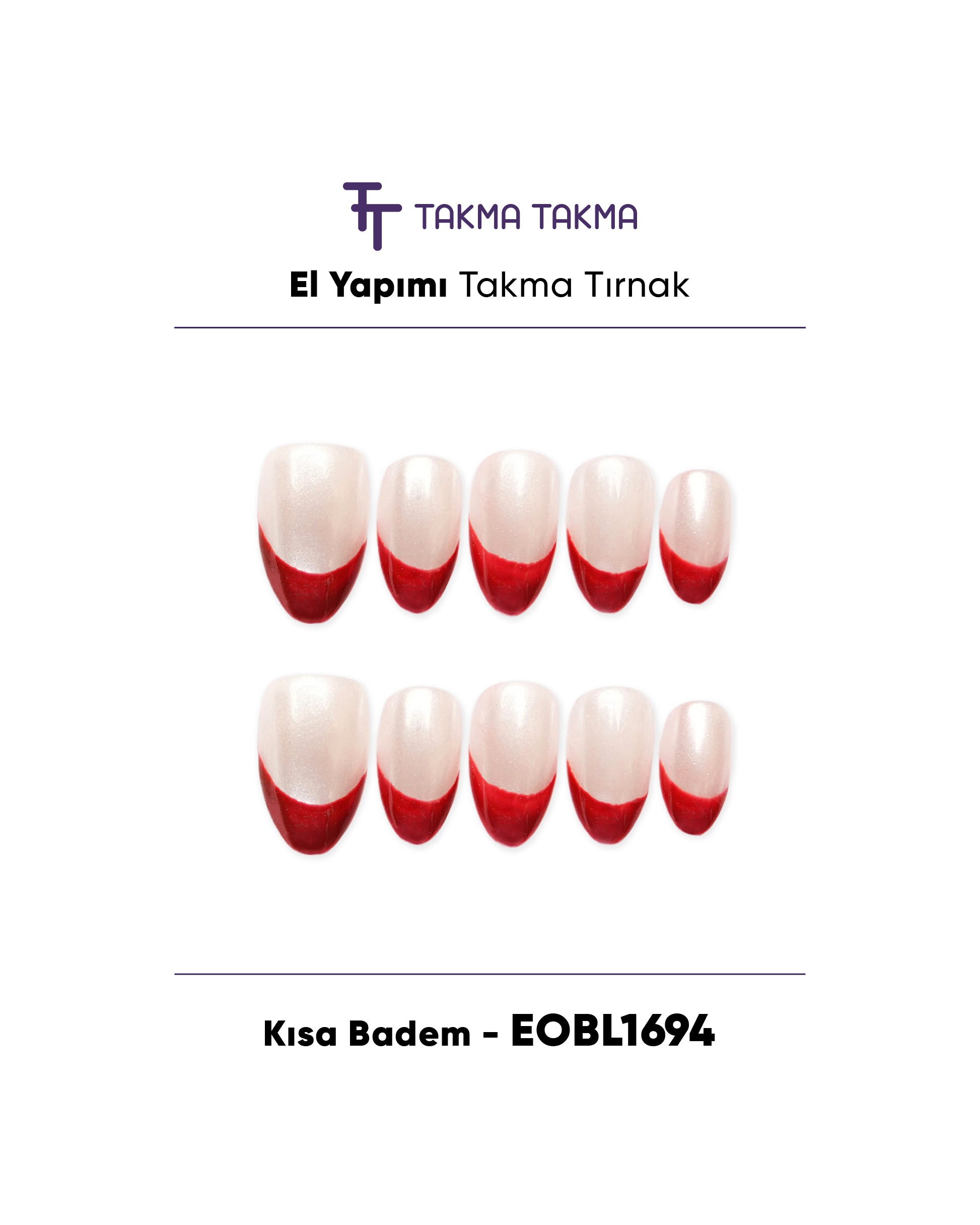 EOBL1694 Kısa Badem 10'lu Tekrar Kullanılabilir El Yapımı Protez Takma Tırnak Takma Takma