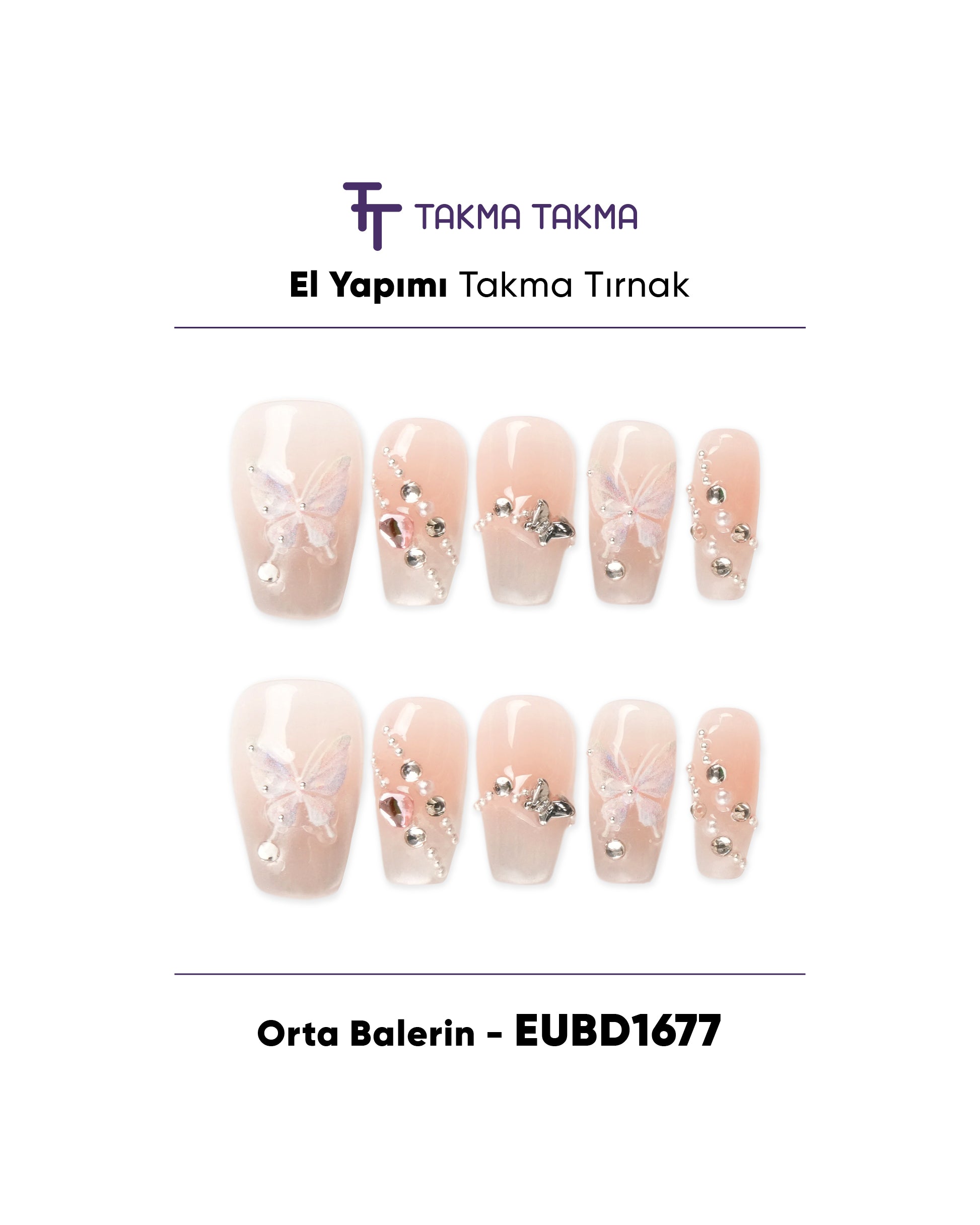 EUBD1677 Orta Balerin 10'lu Tekrar Kullanılabilir El Yapımı Protez Takma Tırnak