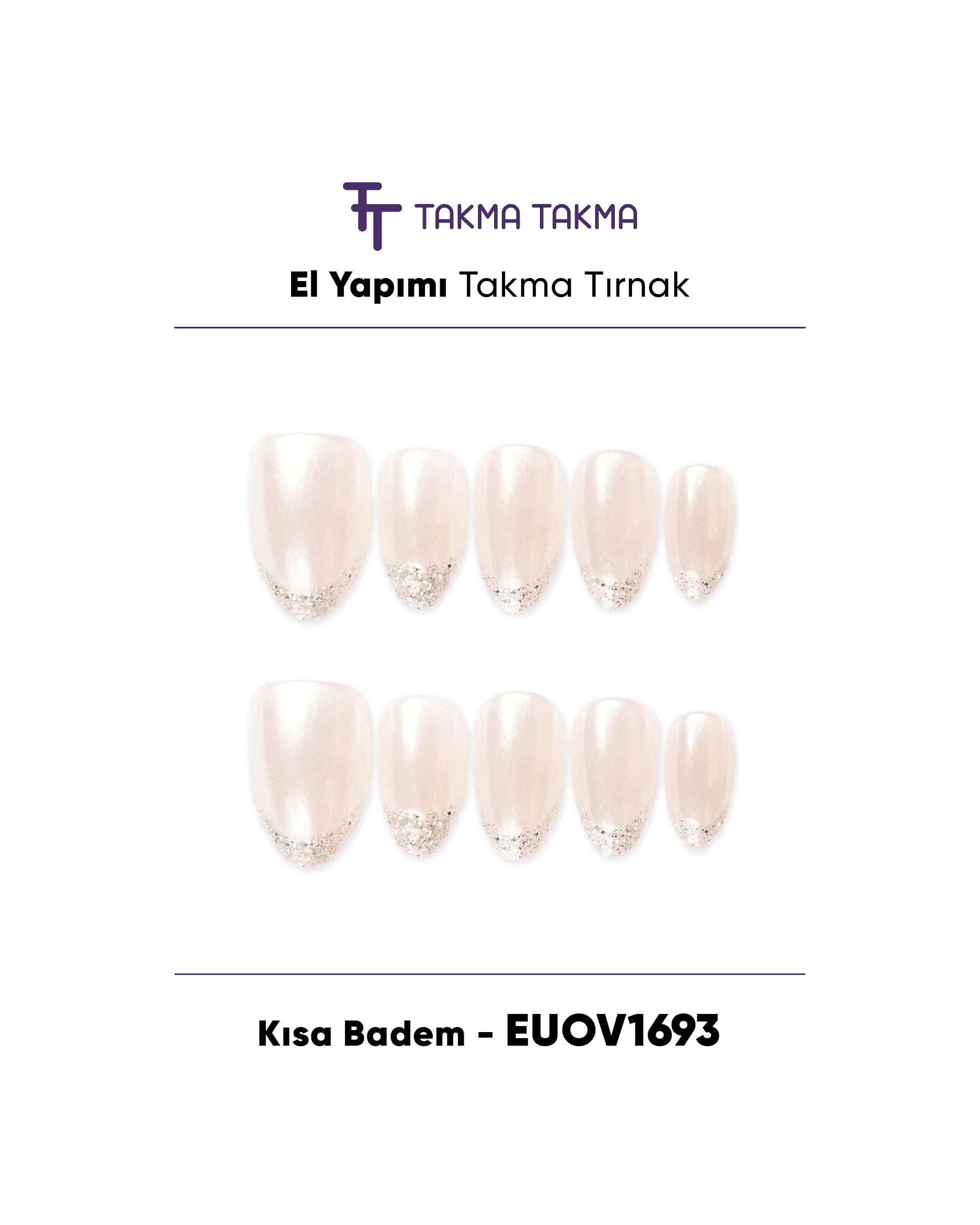 EUOV1693 Kısa Badem 10'lu Tekrar Kullanılabilir El Yapımı Protez Takma Tırnak Takma Takma
