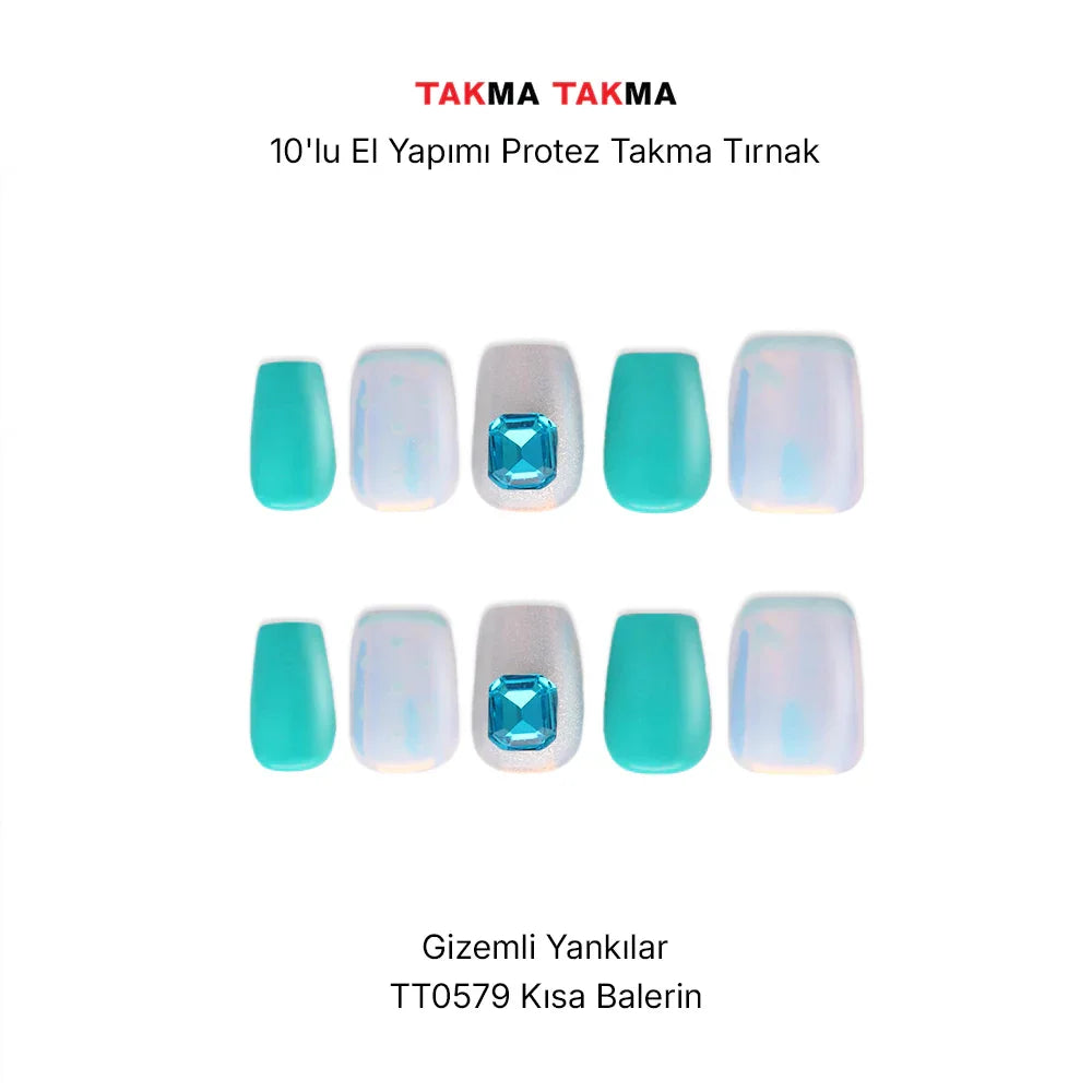 10'lu Mavi Kısa Balerin TT0579 Tekrar Kullanılabilir El Yapımı Protez Takma Tırnak Takma Takma