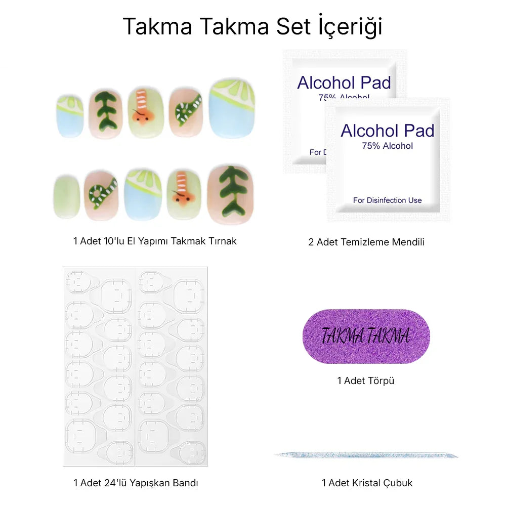 TT0685 - İnciHarmoni - 10'lu Tekrar Kullanılabilir El Yapımı Protez Takma Tırnak