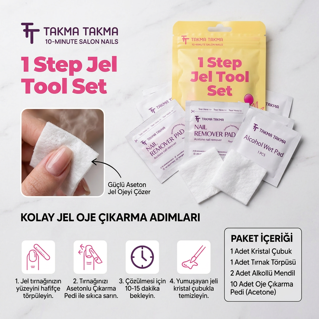 Kalıcı Oje Çıkarıcı Set Asetonlu Oje Çıkarma Pedi 10 Adet OGKIT