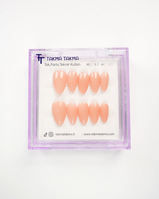 15'li Ten Rengi Kısa Badem KBD1549 Tekrar Kullanılabilir El Yapımı Protez Takma Tırnak