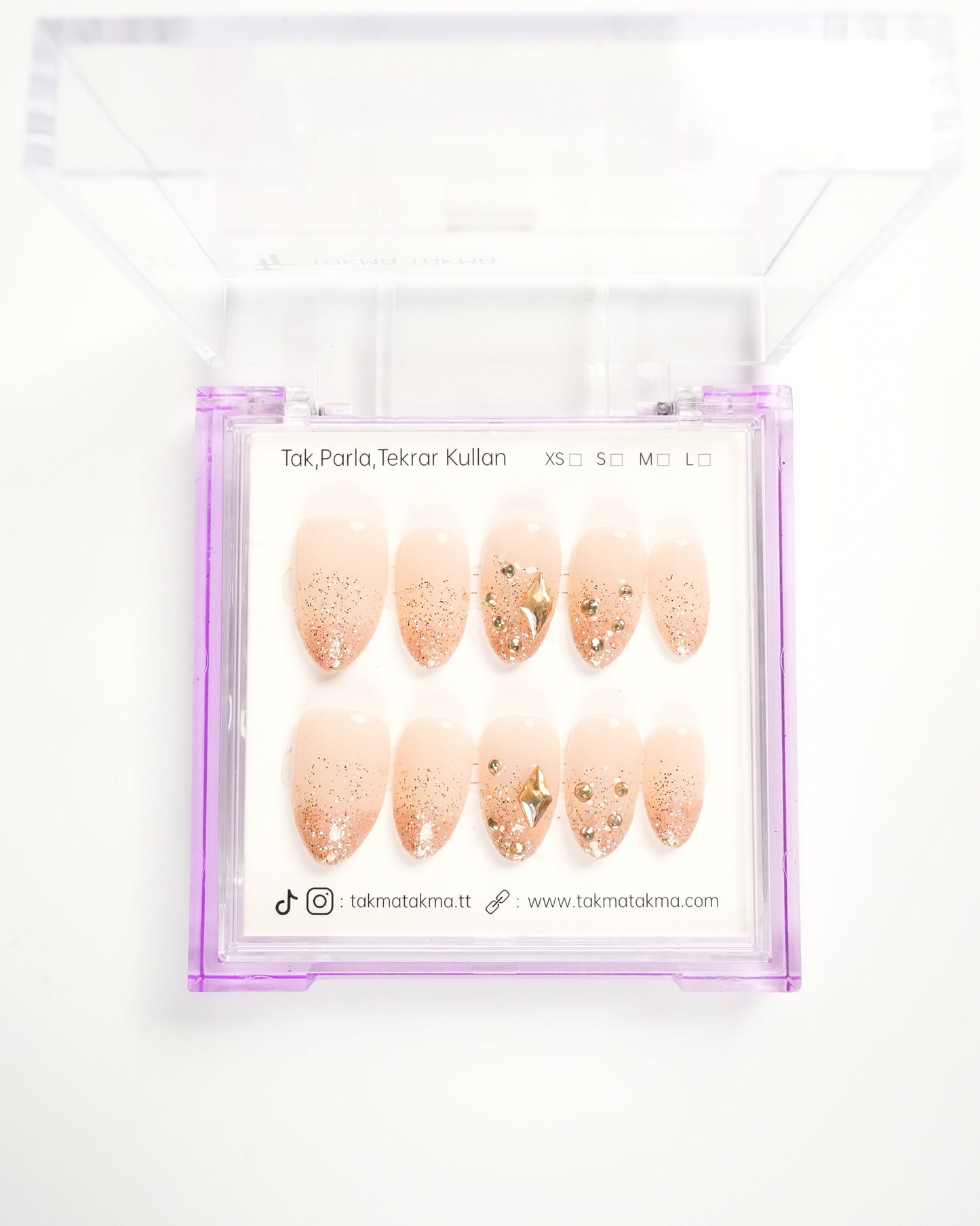 10'lu Ten Kısa Badem KBD1558 Tekrar Kullanılabilir El Yapımı Protez Takma Tırnak