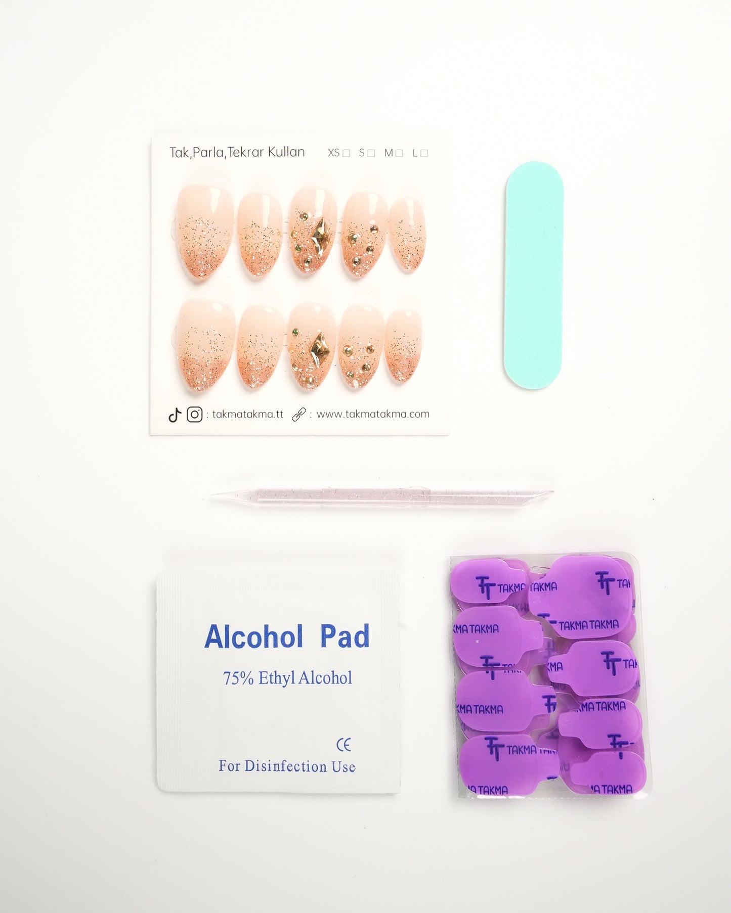 10'lu Ten Kısa Badem KBD1558 Tekrar Kullanılabilir El Yapımı Protez Takma Tırnak