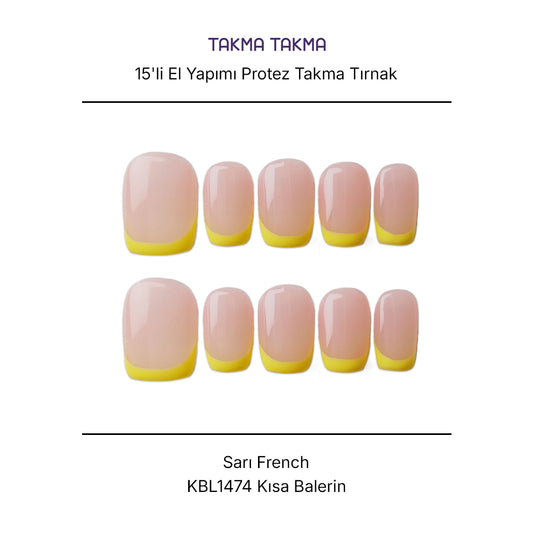 15'li Sarı Kısa Balerin KBL1474  Tekrar Kullanılabilir El Yapımı Protez Takma Tırnak