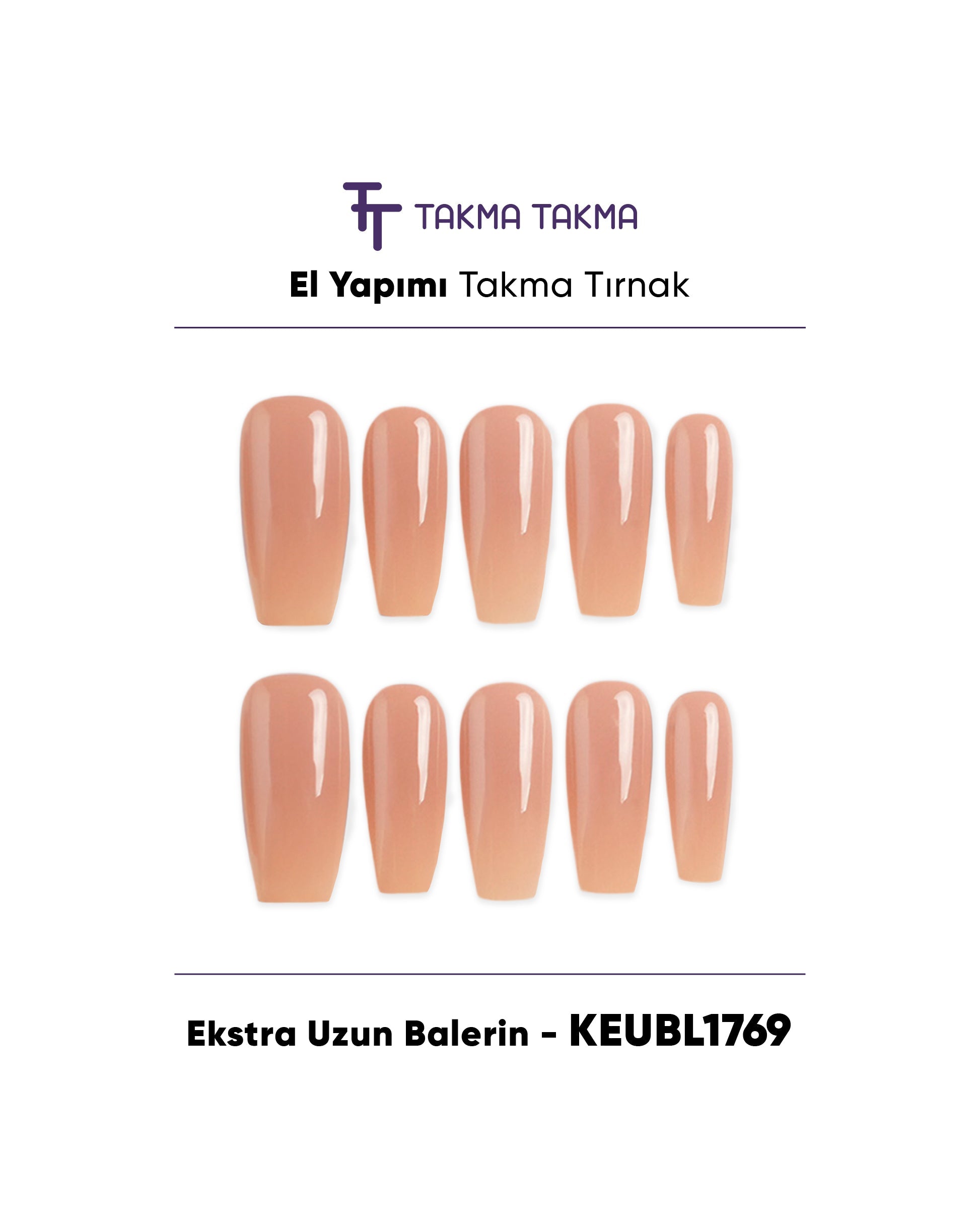 10'lu Ekstra Uzun Balerin KEUBL1769 Tekrar Kullanılabilir El Yapımı Protez Takma Tırnak Takma Takma