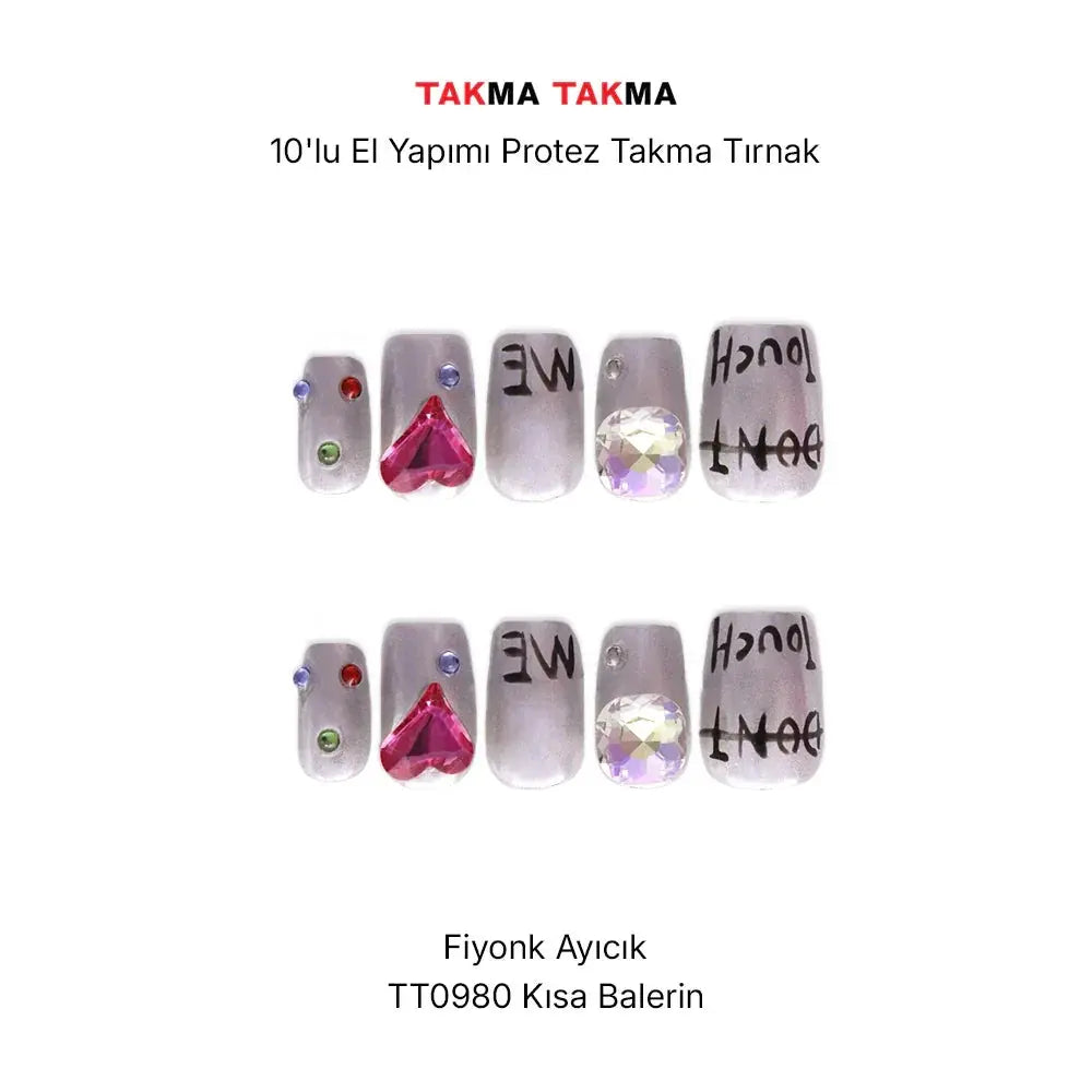 10'lu Gri Kısa Balerin TT0980 Tekrar Kullanılabilir El Yapımı Protez Takma Tırnak Takma Takma